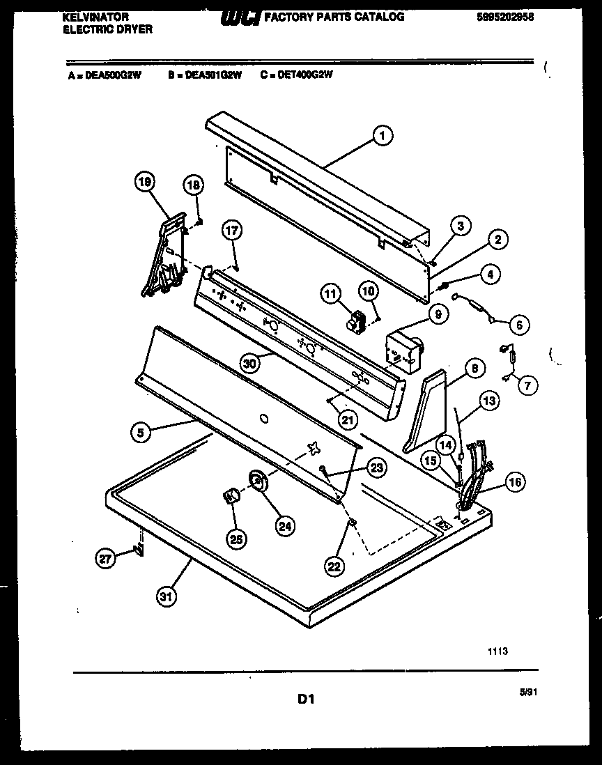 Kelvinator DEA501G2W console and control diagram