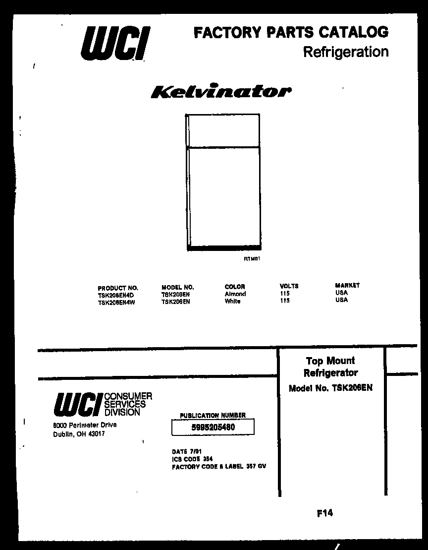 Kelvinator TSK206EN4W cover page diagram