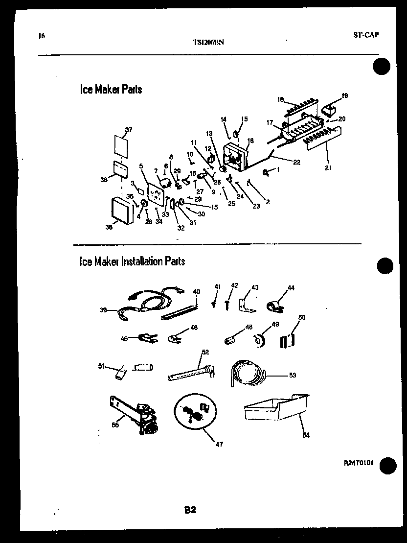 Kelvinator TSI206EN3D ice maker and ice maker installation parts diagram