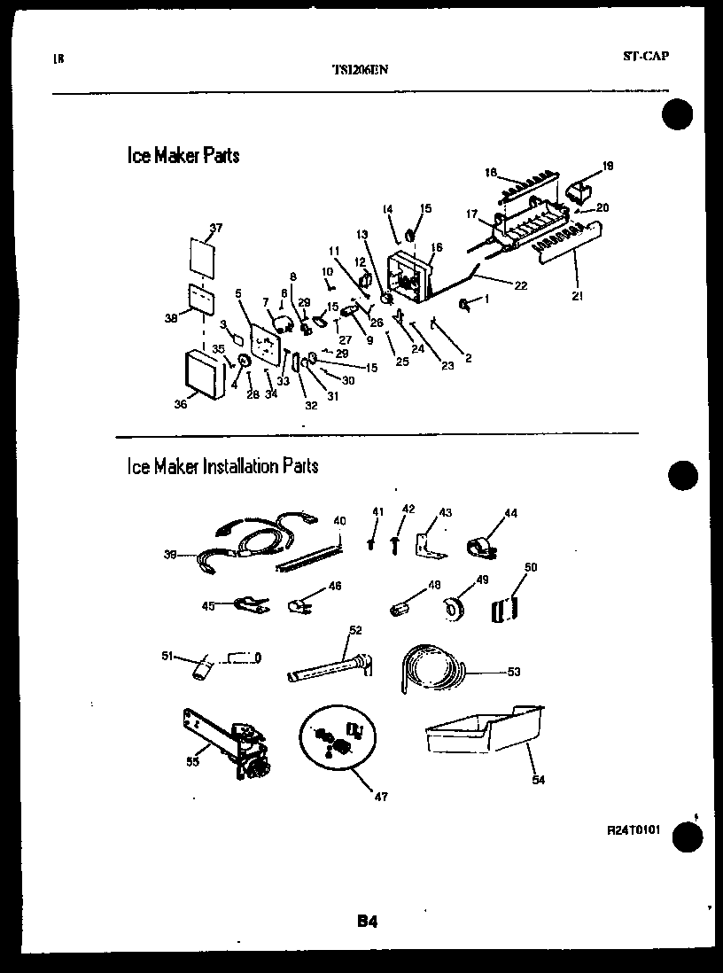 Kelvinator TSI206EN3D ice maker and ice maker installation parts diagram