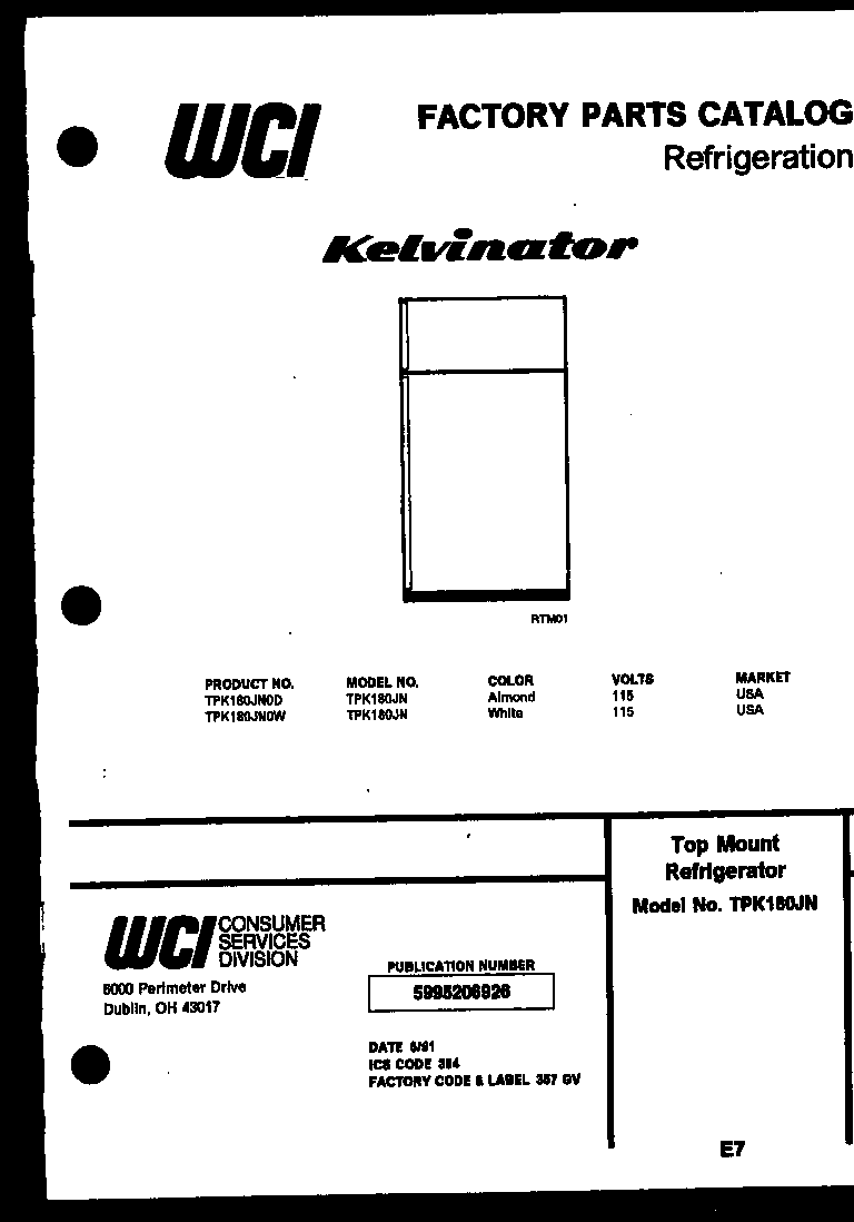 Kelvinator TPK180JN0D cover page diagram