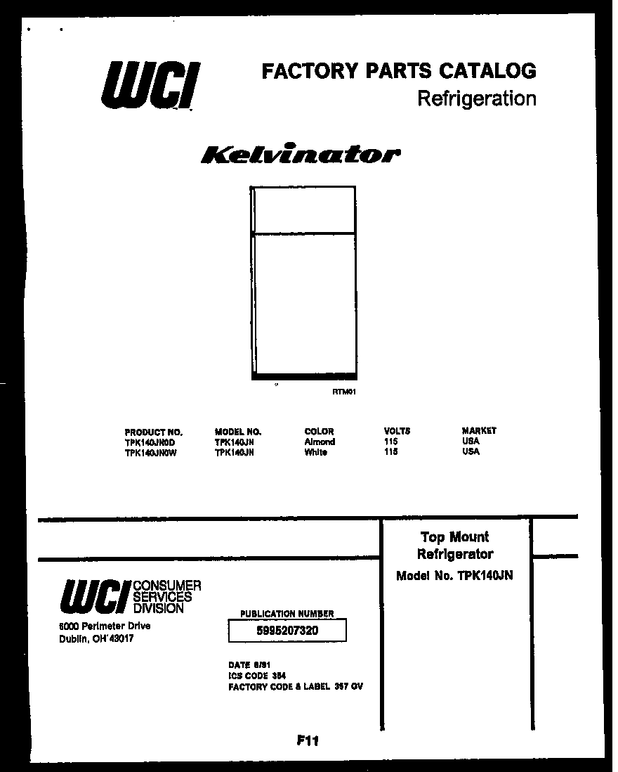 Kelvinator TPK140JN0D cover page diagram