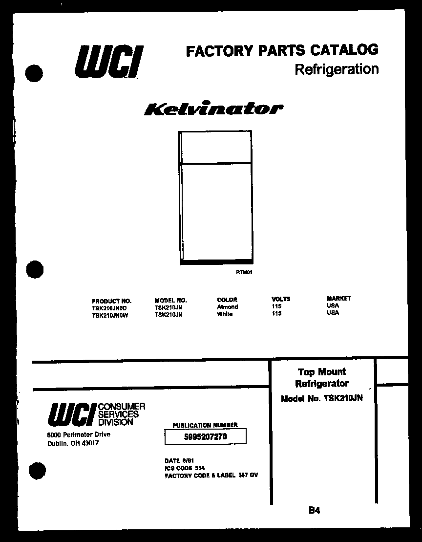 Kelvinator TSK210JN0D cover page diagram