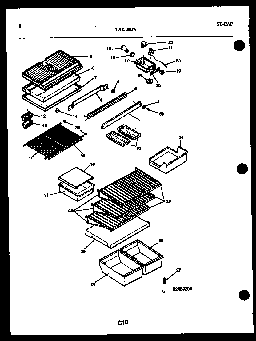 Kelvinator TAK190JN0W shelves and support diagram