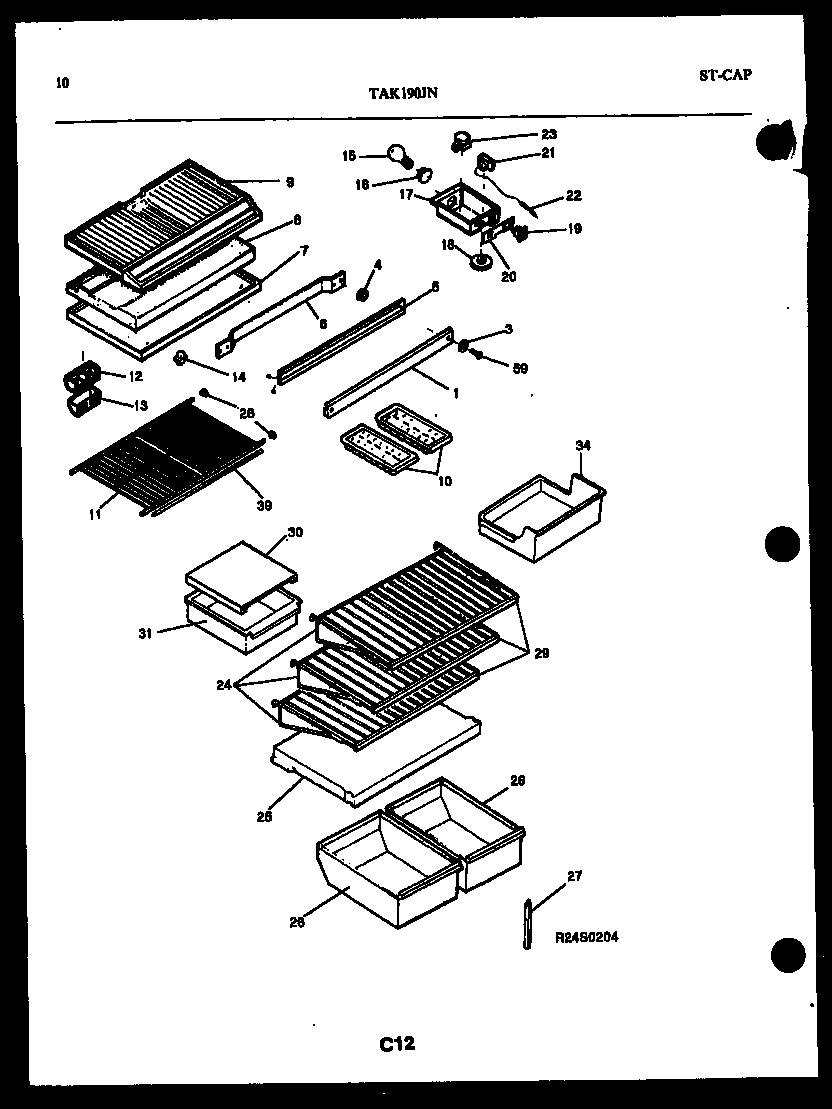 Kelvinator TAK190JN0W shelves and support diagram