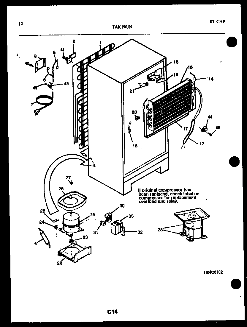 Kelvinator TAK190JN0W system and automatic defrost parts diagram