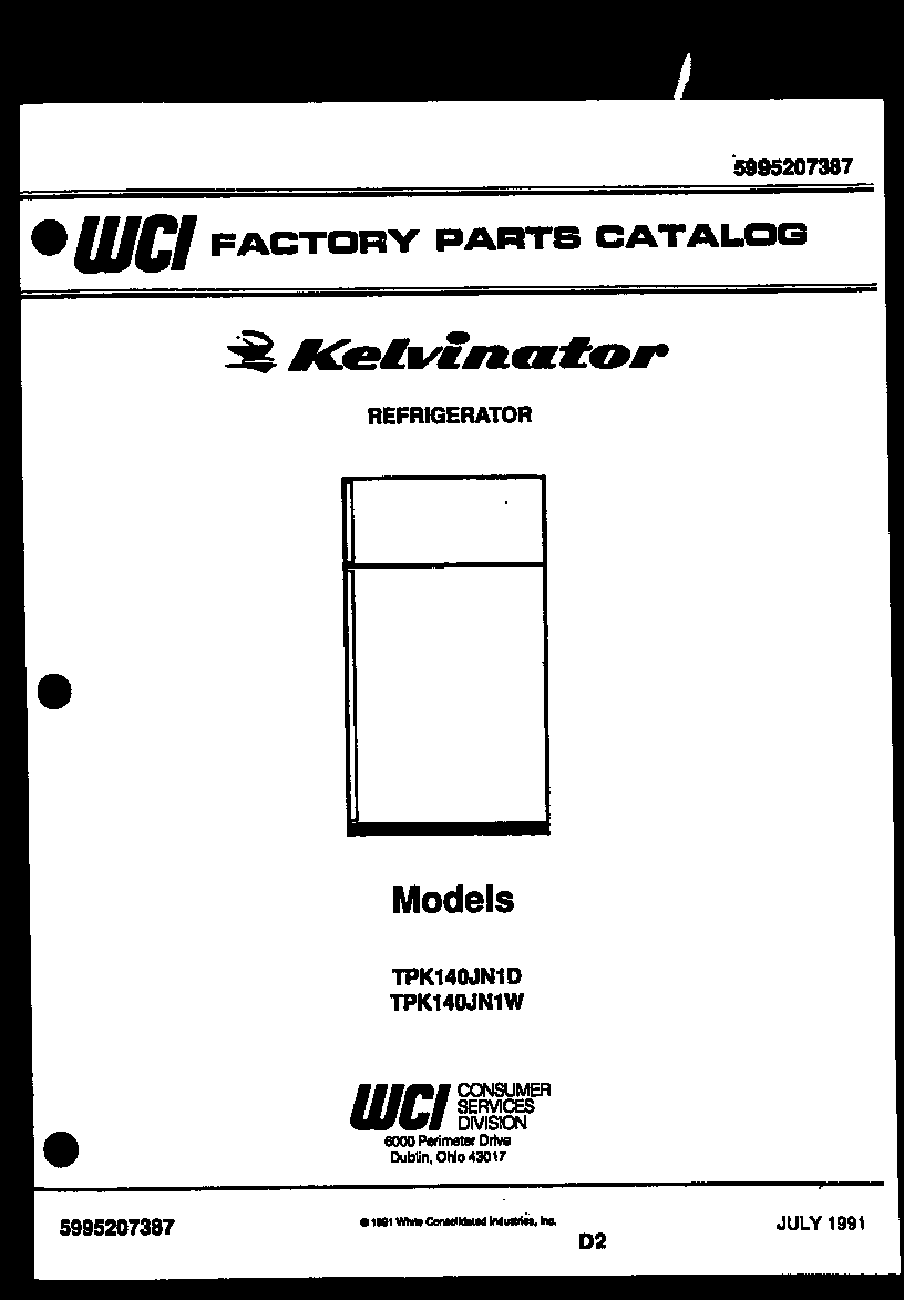 Kelvinator TPK140JN1W front cover diagram