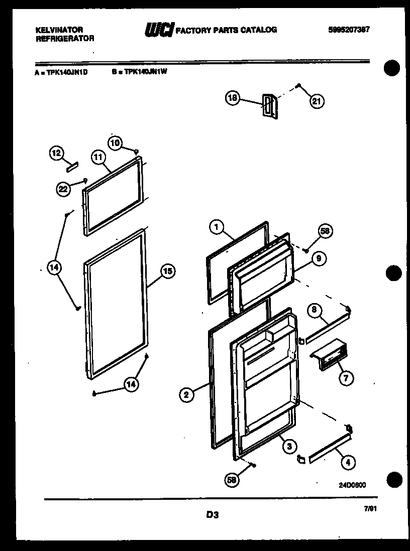 Kelvinator TPK140JN1W door parts diagram