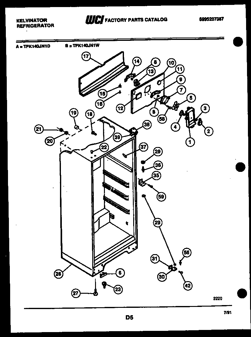 Kelvinator TPK140JN1W cabinet parts diagram
