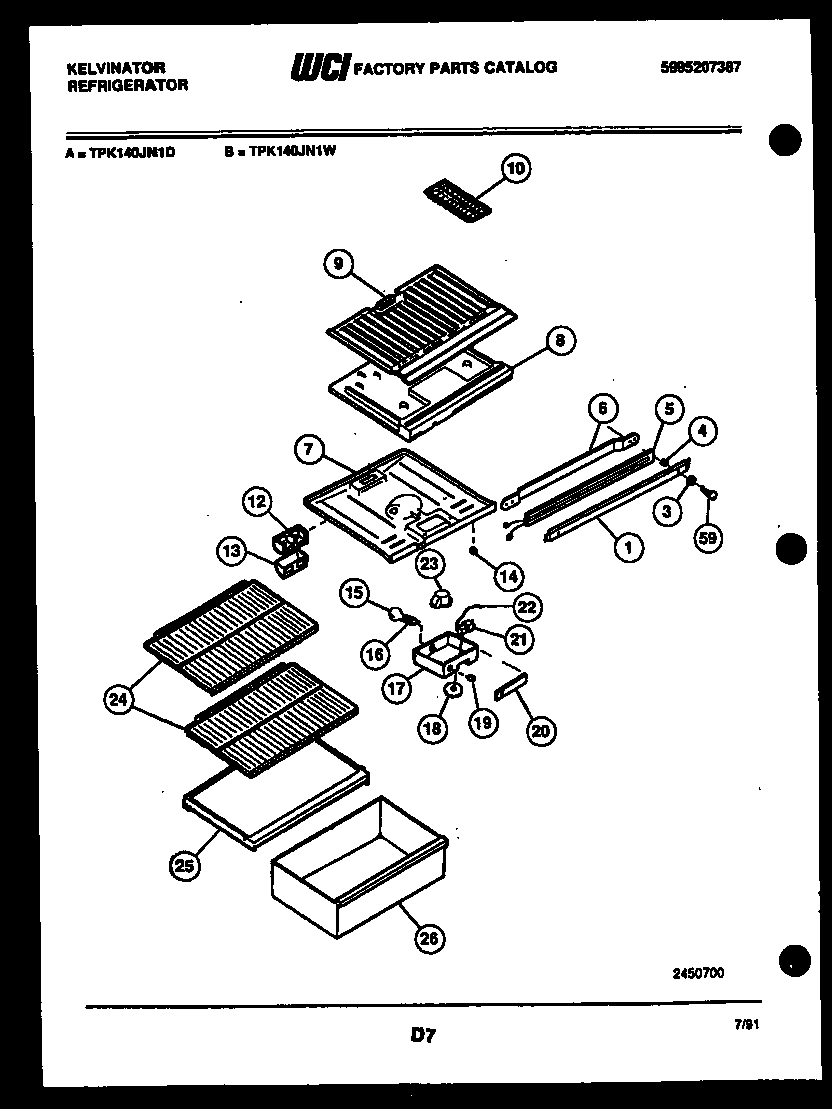 Kelvinator TPK140JN1W shelves and support diagram