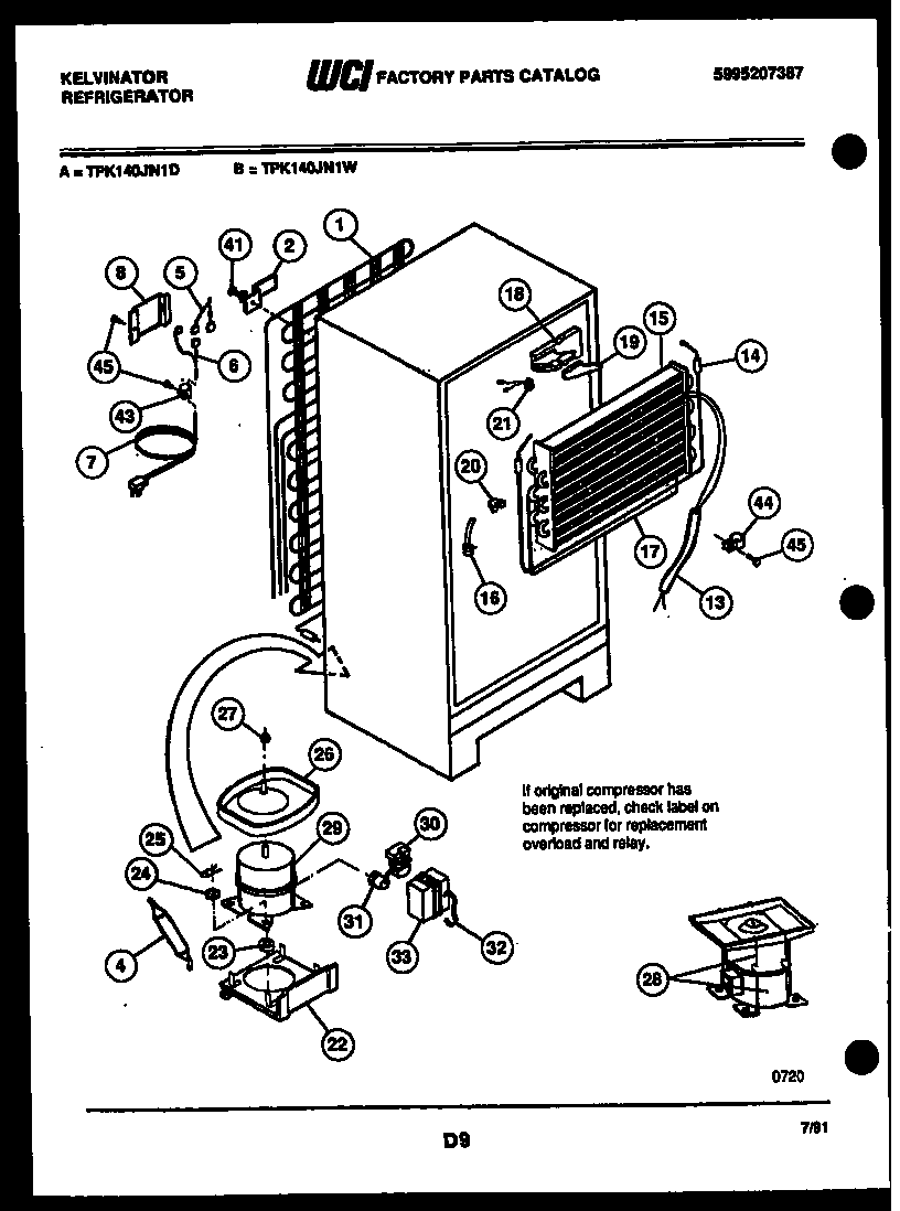 Kelvinator TPK140JN1W system and automatic defrost parts diagram