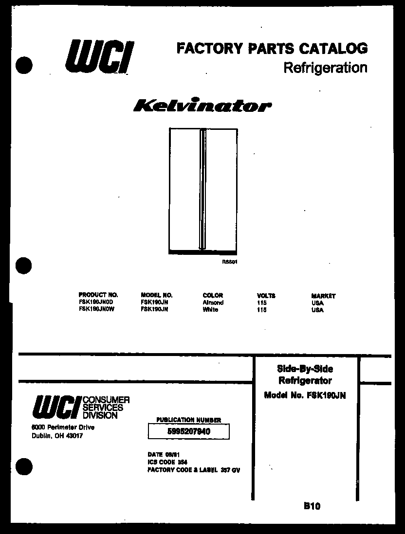 Kelvinator FSK190JN0W cover page diagram