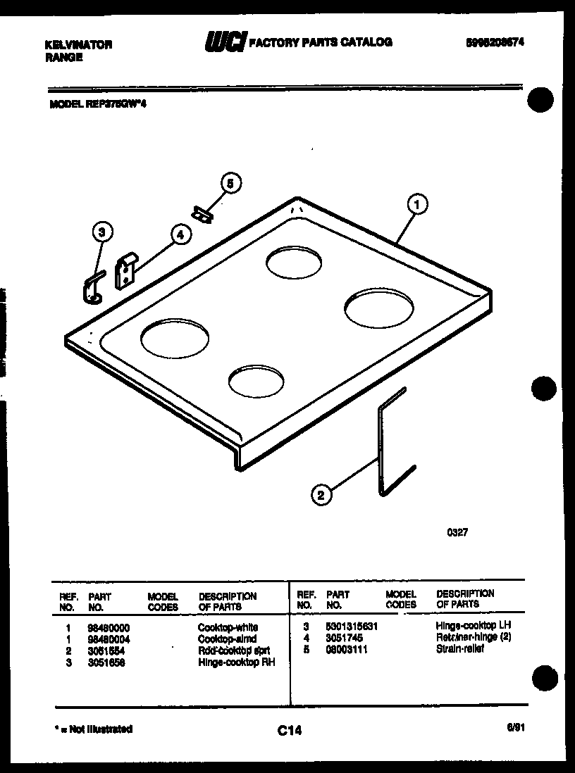 Kelvinator REP375GW4 cooktop parts diagram