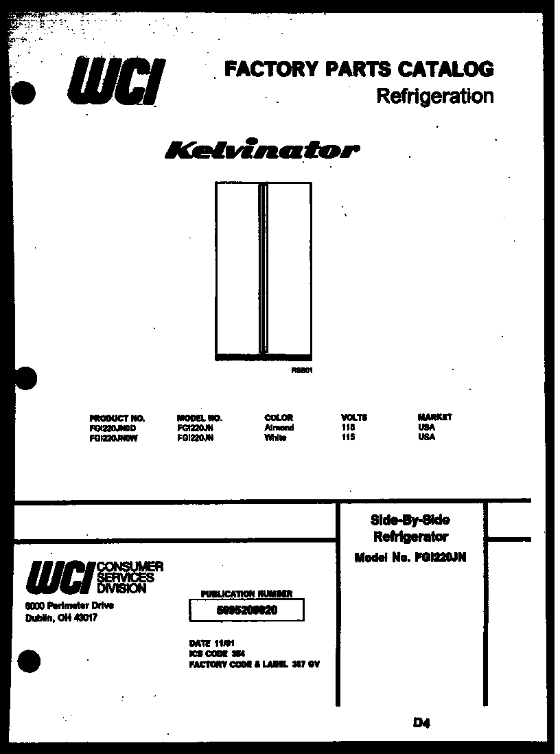 Kelvinator FGI220JN0D cover page diagram