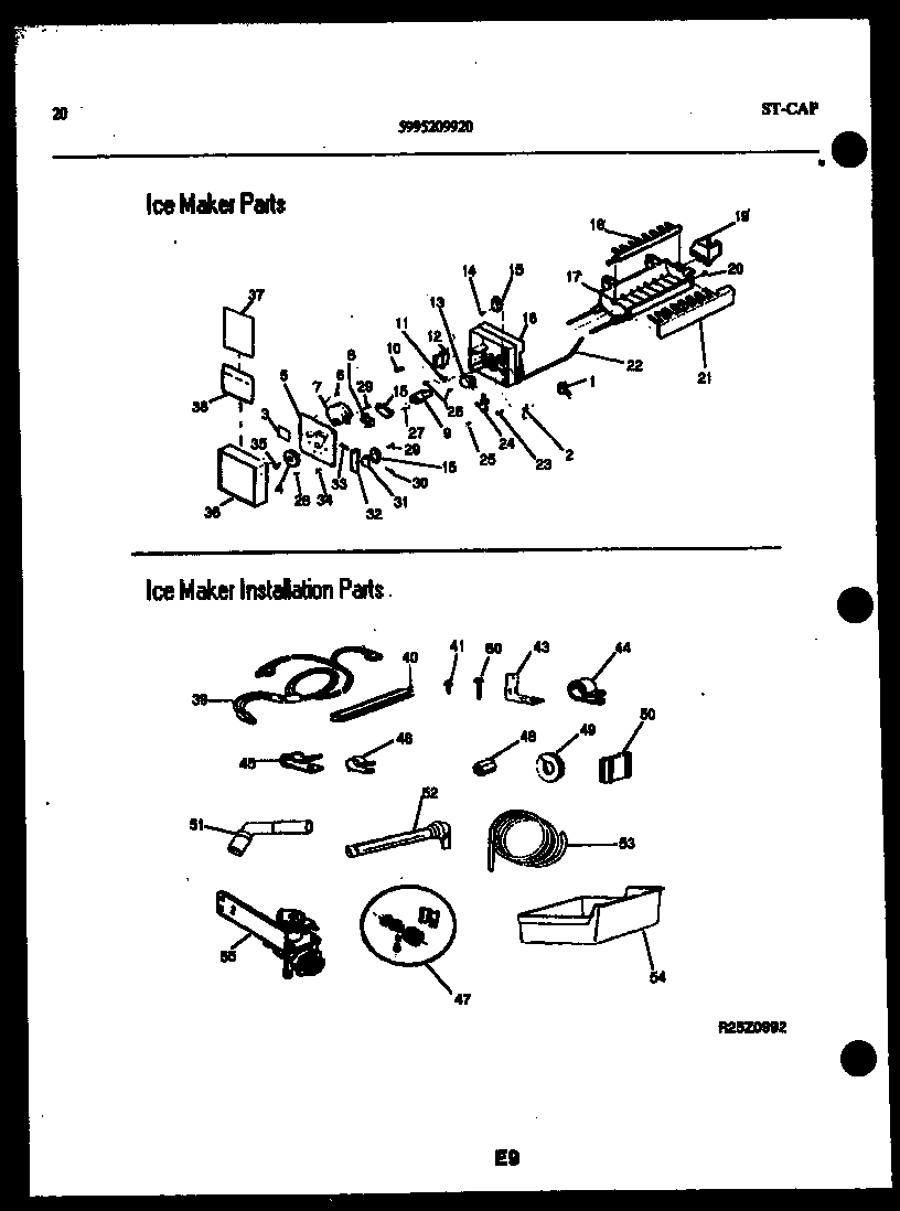 Kelvinator FGI220JN0D ice maker and ice maker installation parts diagram