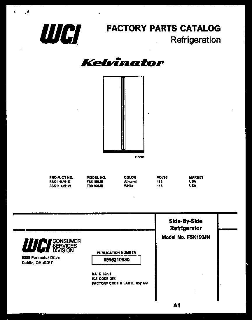 Kelvinator FSK190JN1W cover page diagram
