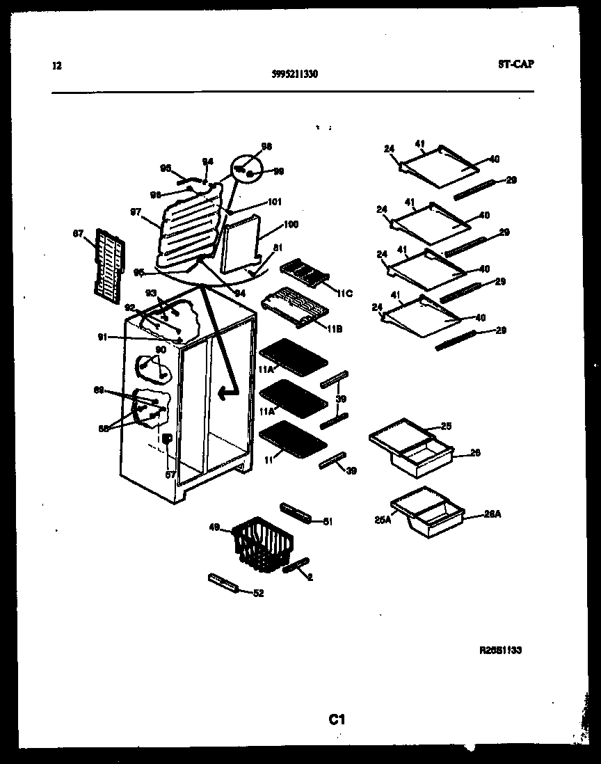 Kelvinator FGW240JN1D shelves and supports diagram