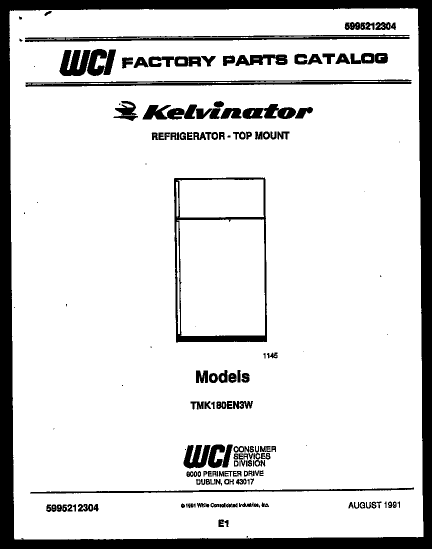 Kelvinator TMK180EN3W cover page diagram