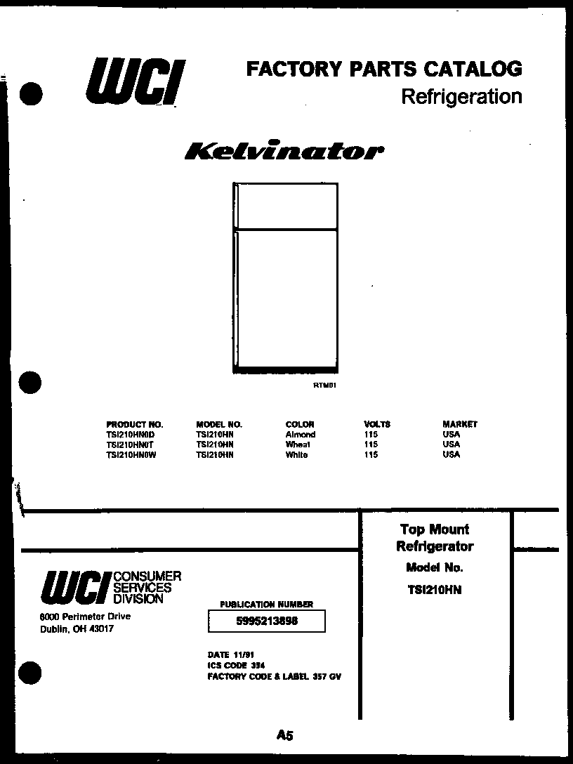 Kelvinator TSI210HN0D cover page diagram