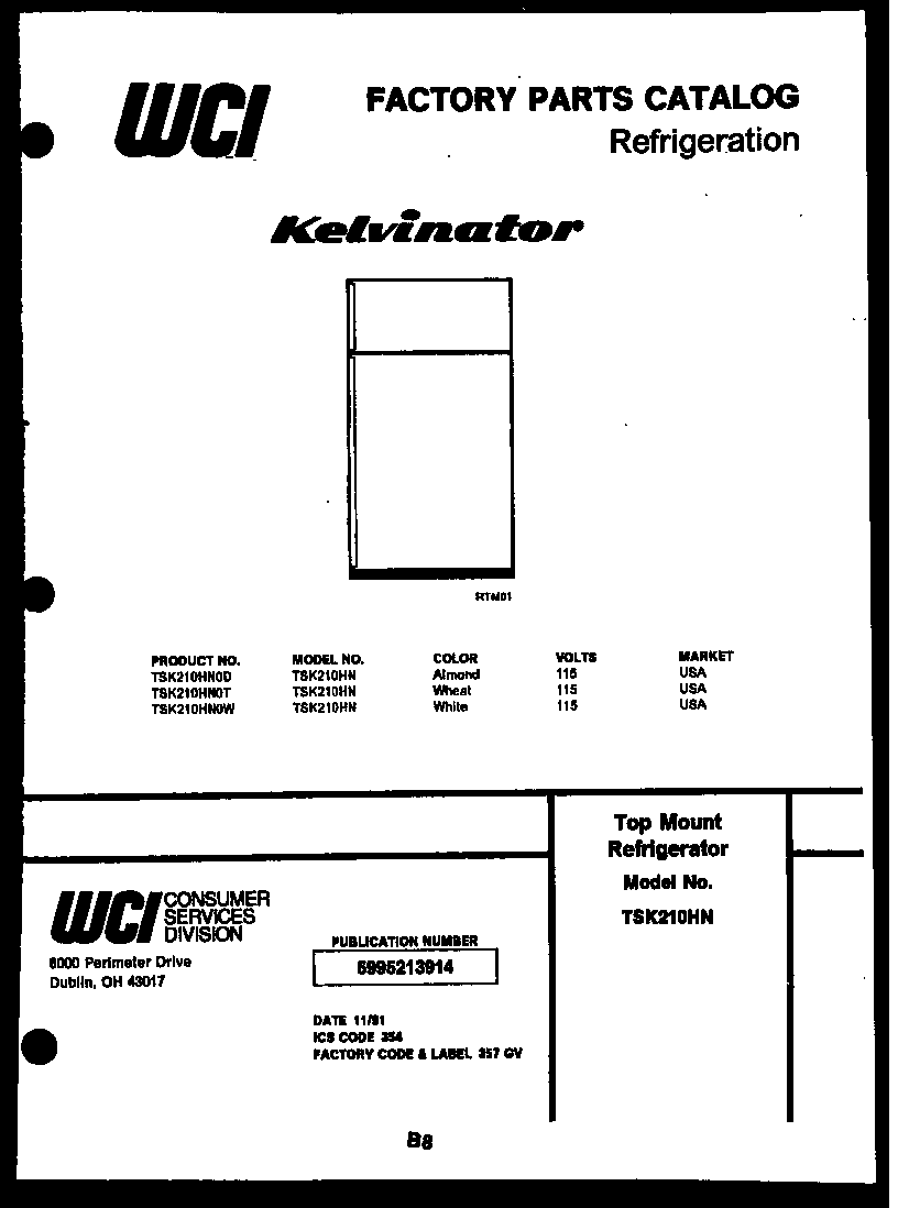 Kelvinator TSK210HN0T cover page diagram