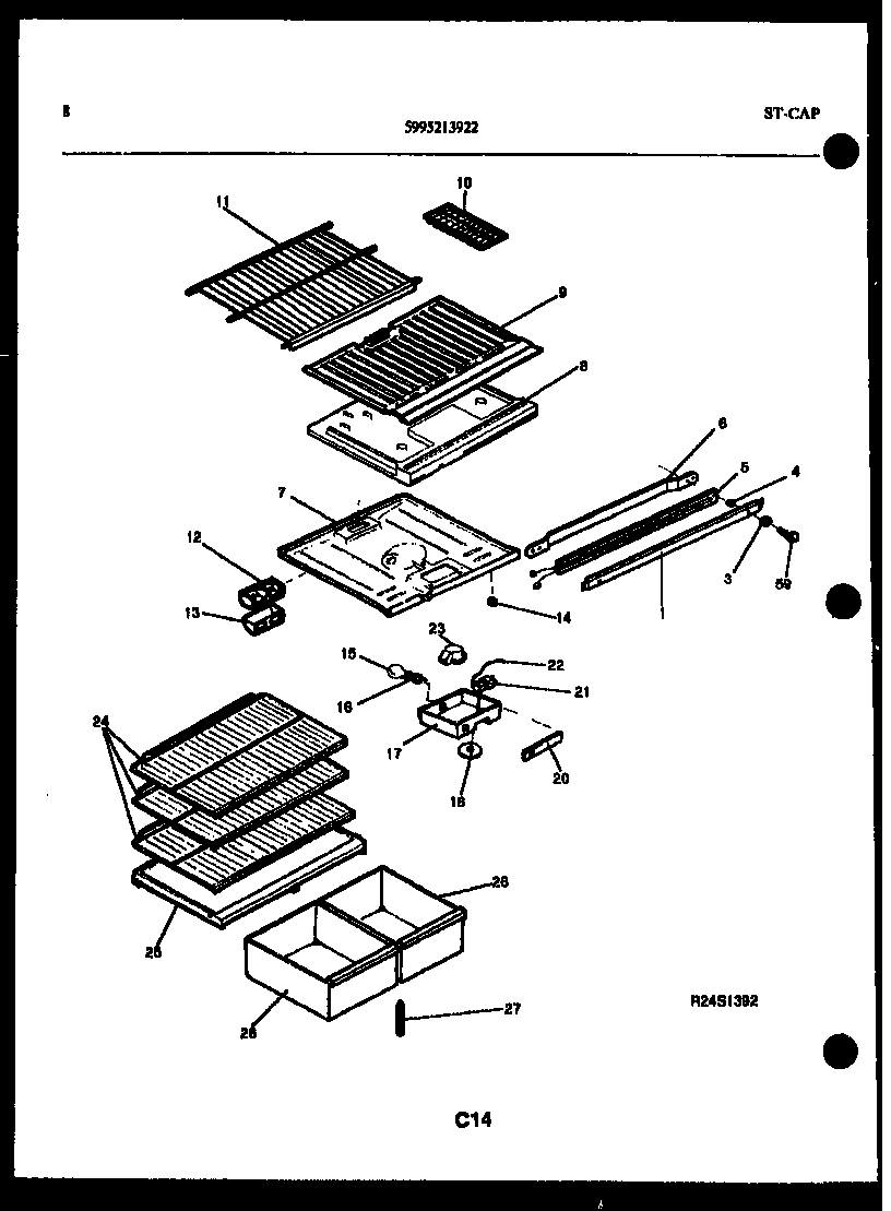 Kelvinator TSK150HN0T shelves and supports diagram