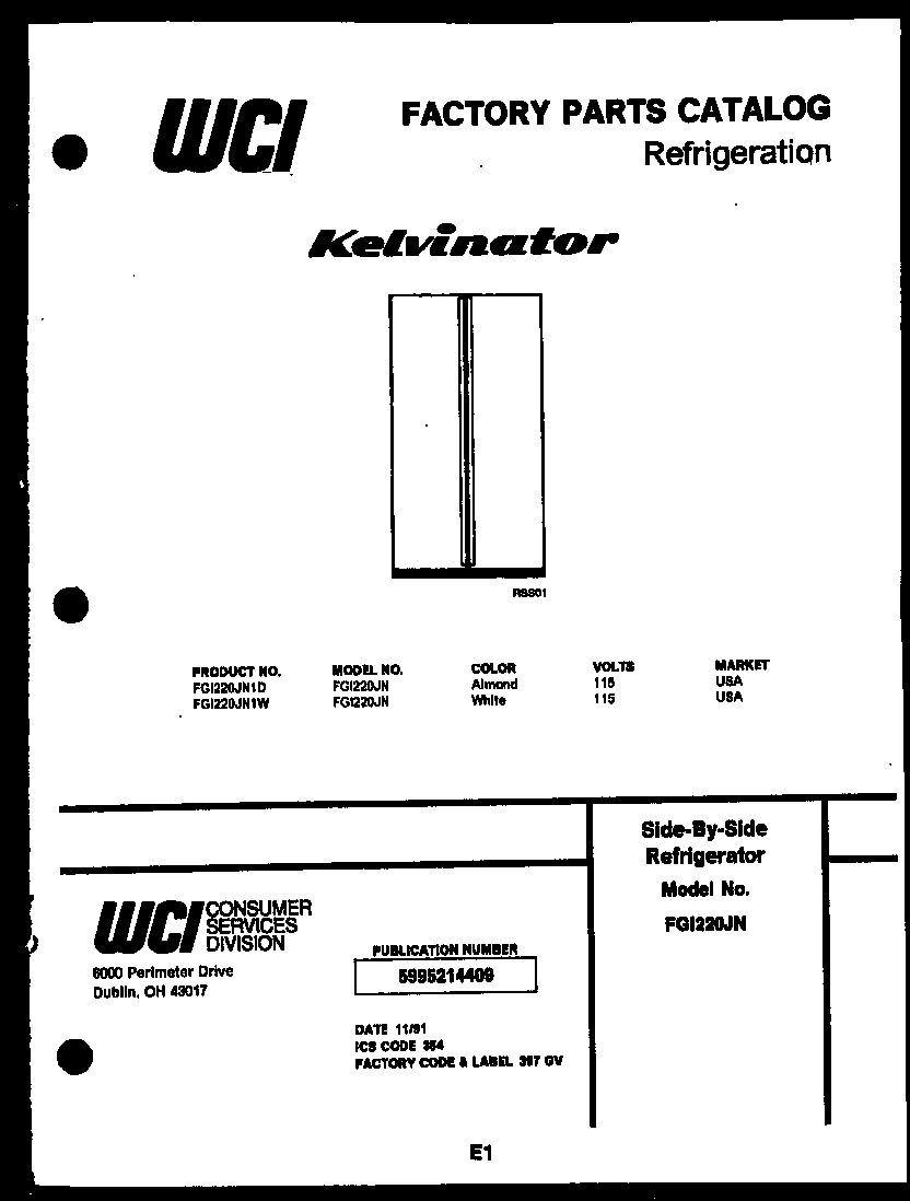 Kelvinator FGI220JN1D cover page diagram