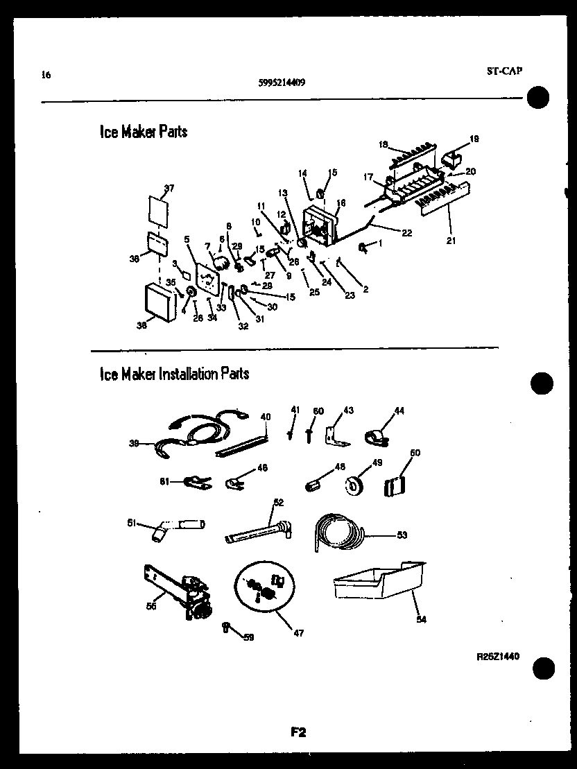 Kelvinator FGI220JN1D ice maker and ice maker installation parts diagram
