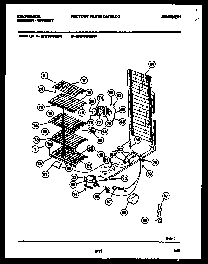 Kelvinator UFS133FM5W system and electrical parts diagram