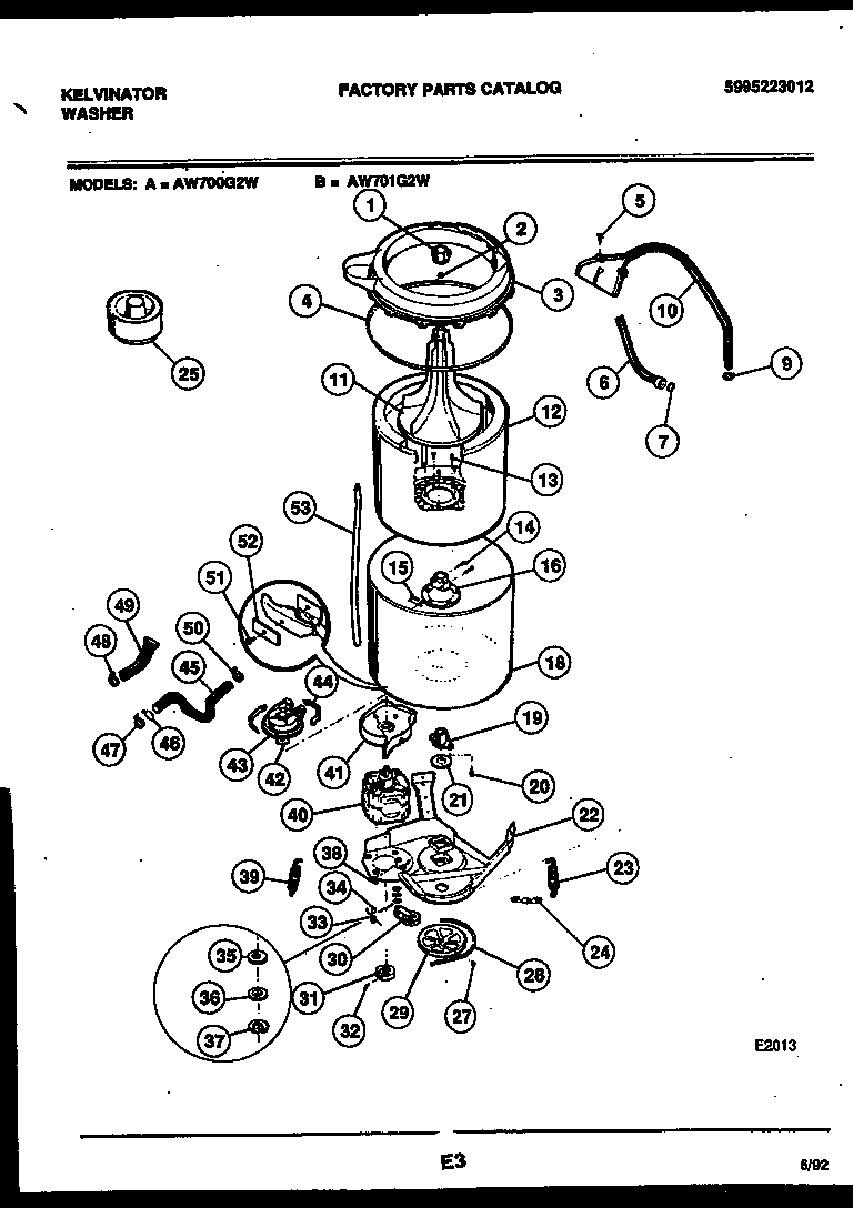 Kelvinator AW700G2W tub detail diagram