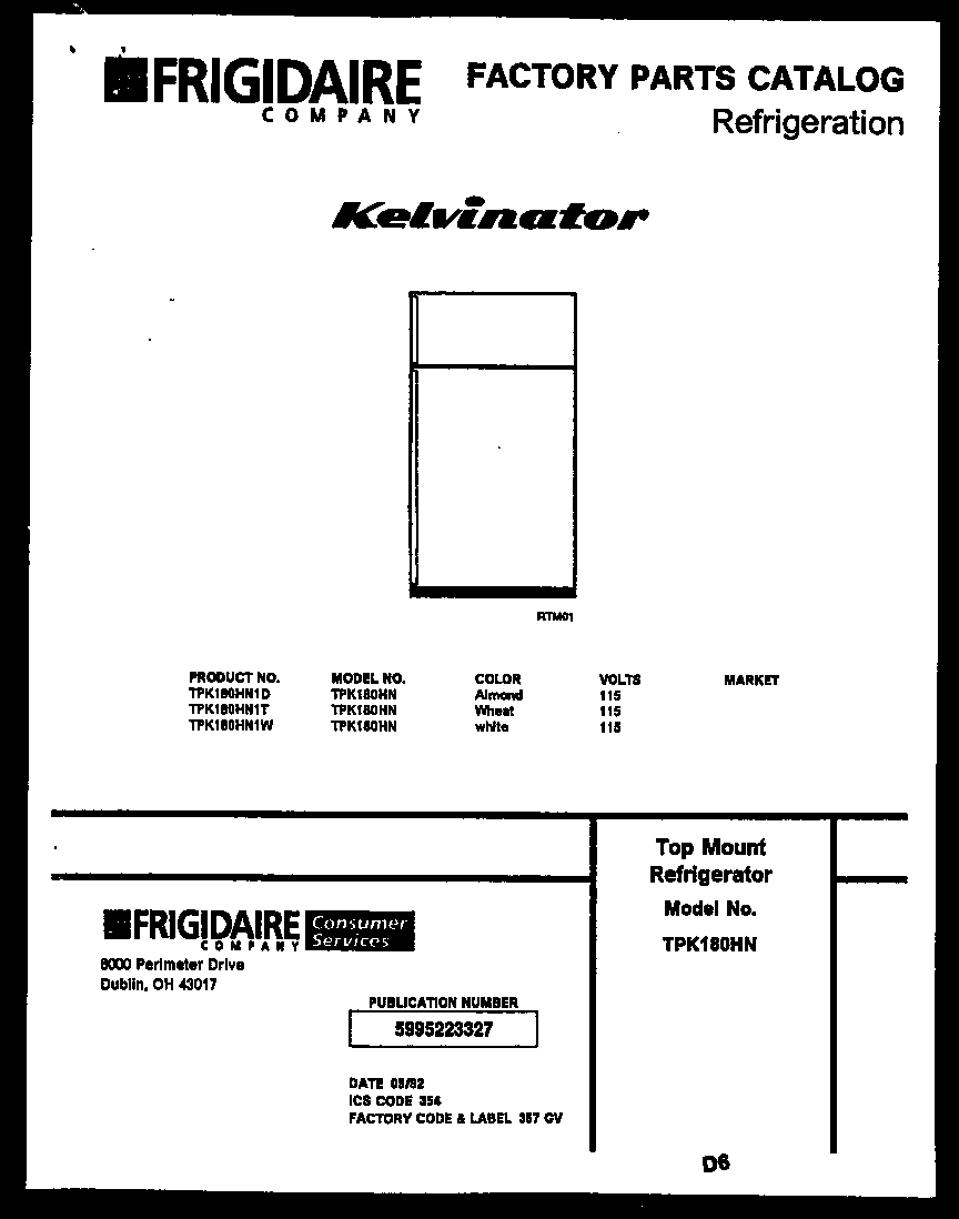 Kelvinator TPK180HN1D cover page diagram