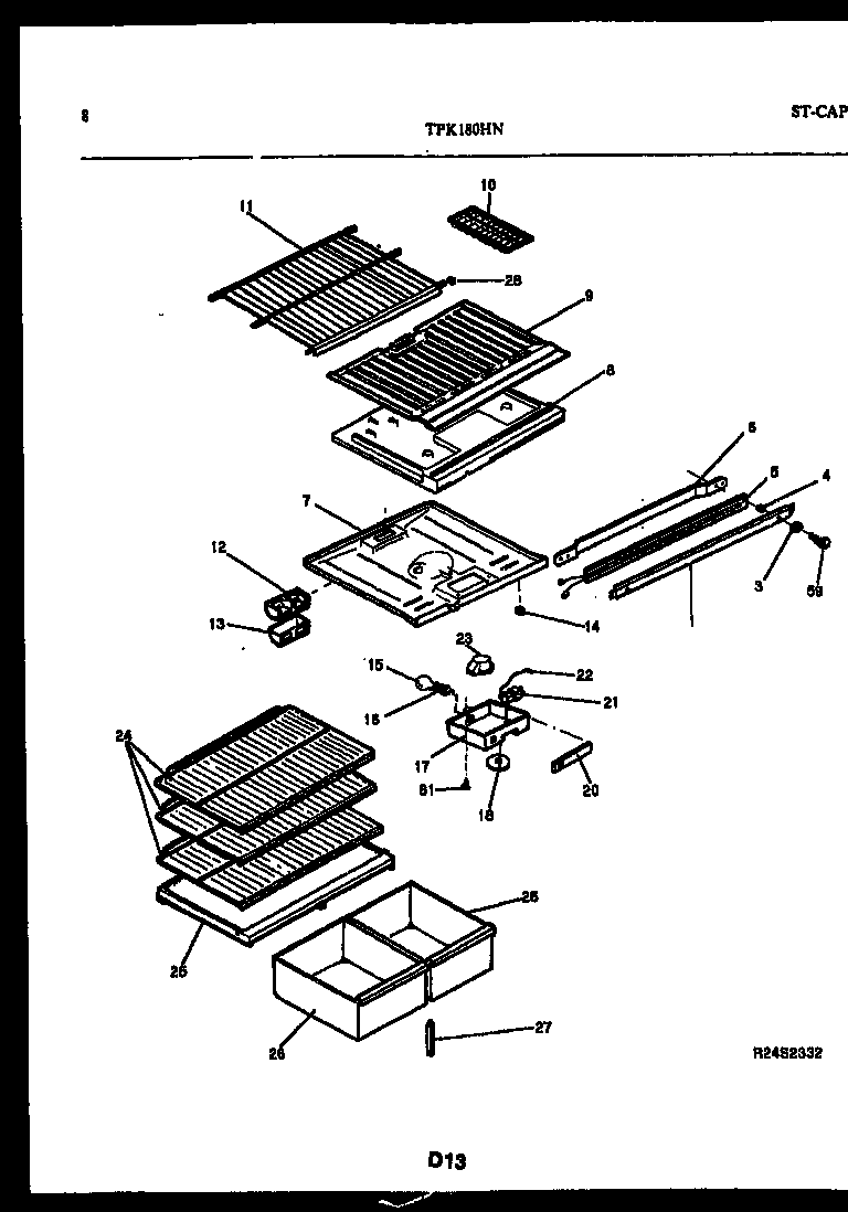 Kelvinator TPK180HN1D shelves and supports diagram