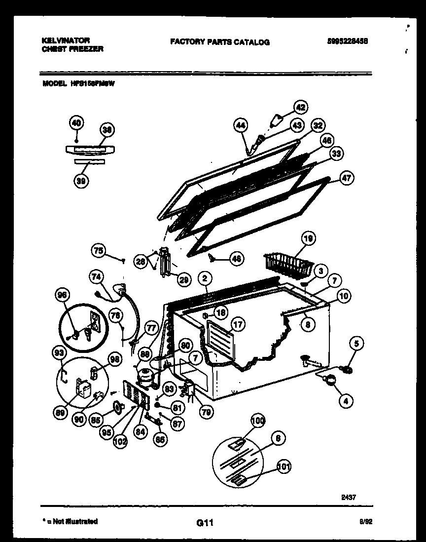 Kelvinator HFS158FM8W chest freezer parts diagram