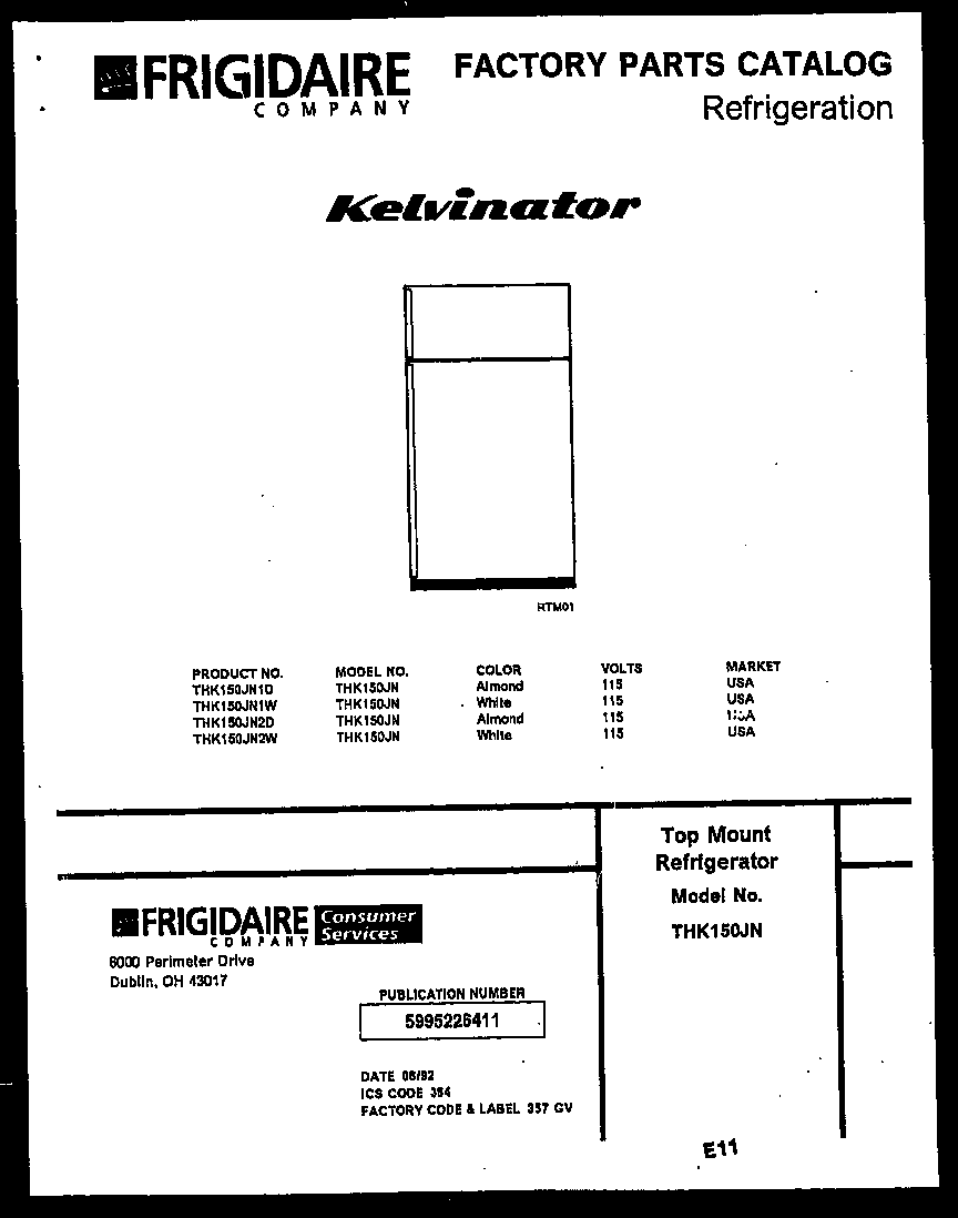 Kelvinator THK150JN2W cover page diagram