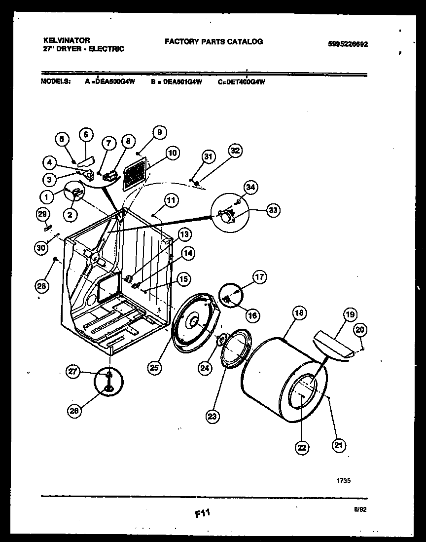 Kelvinator DEA500G4W cabinet and component parts diagram