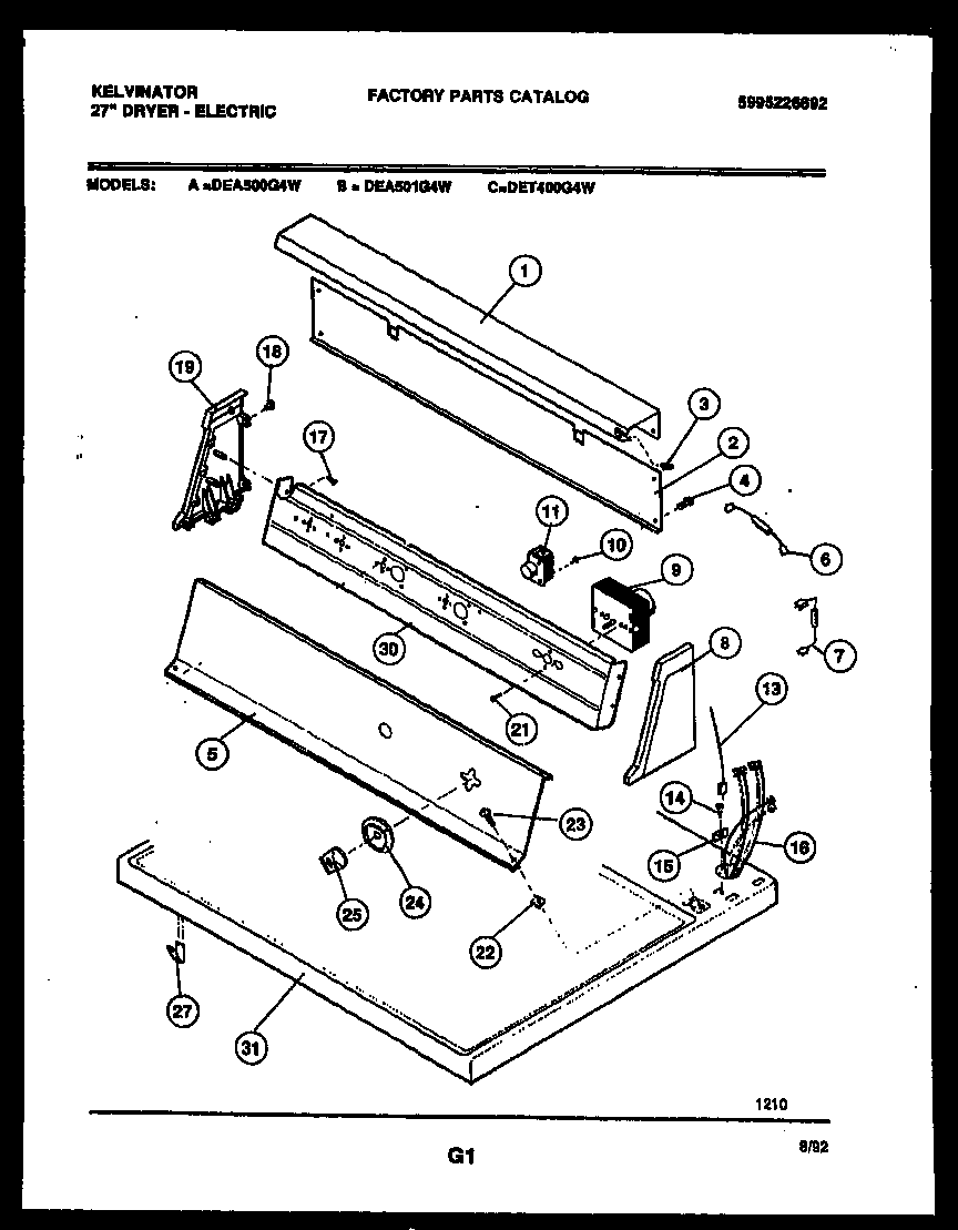 Kelvinator DEA500G4W console and control parts diagram