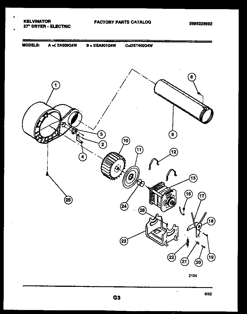 Kelvinator DEA500G4W motor and blower parts diagram