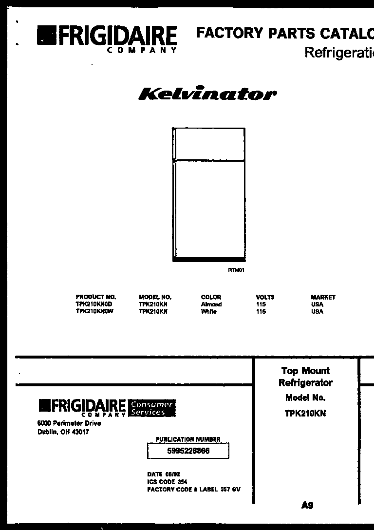 Kelvinator TPK210KN0W cover page diagram