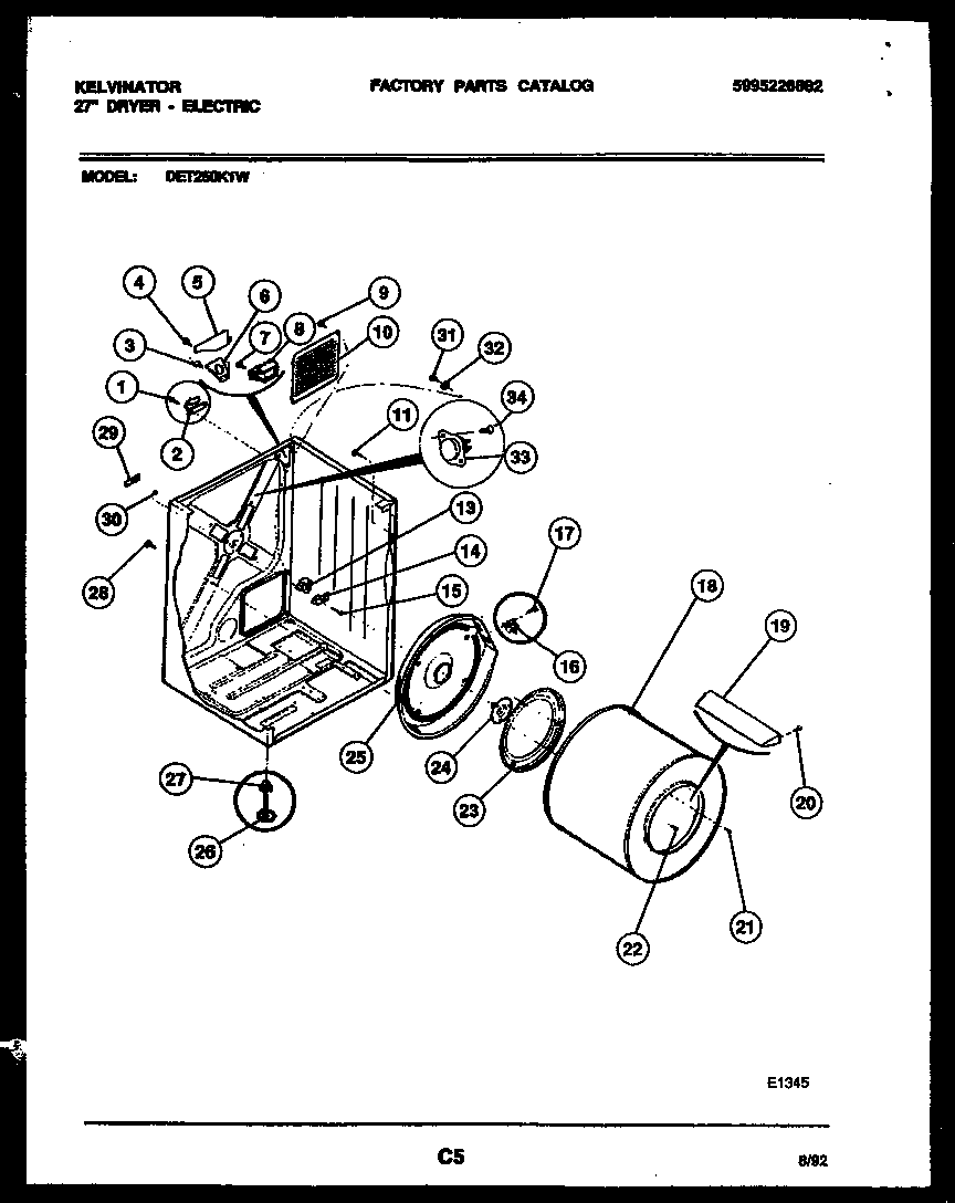 Kelvinator DET250K1W cabinet and component parts diagram