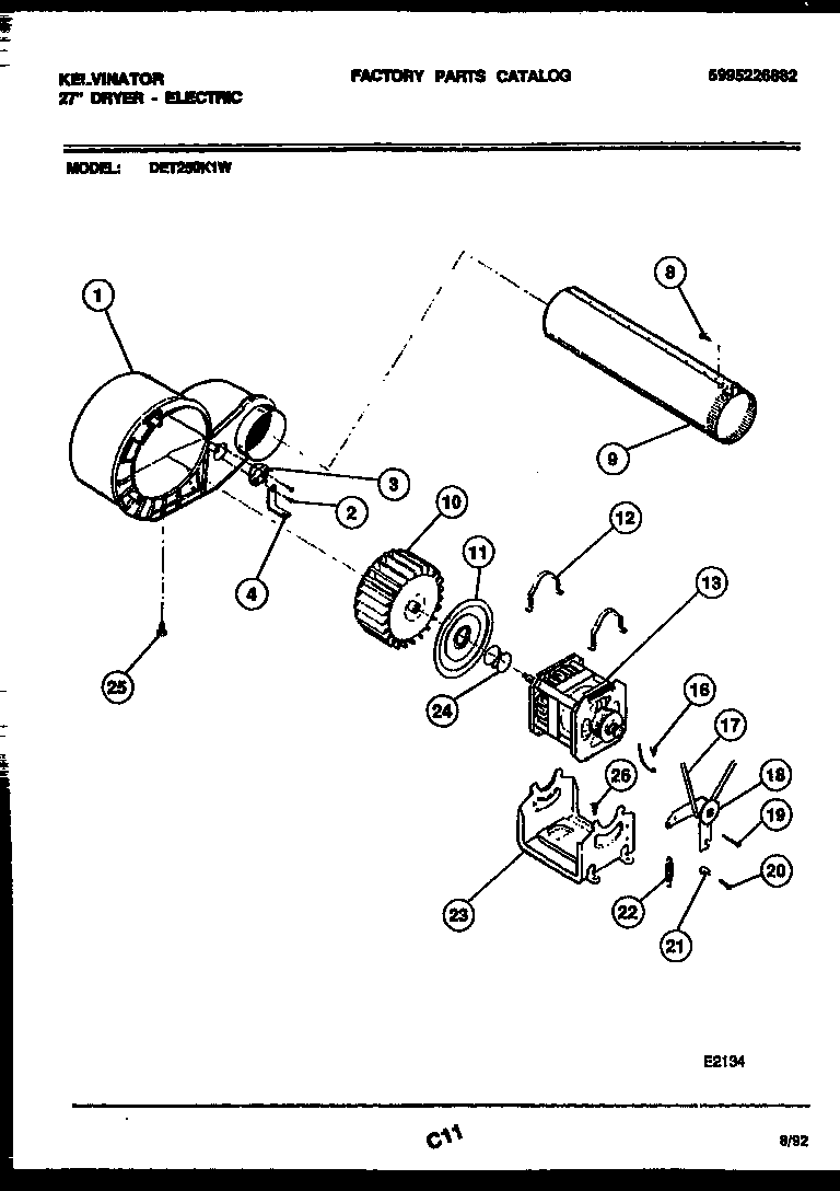 Kelvinator DET250K1W motor and blower parts diagram