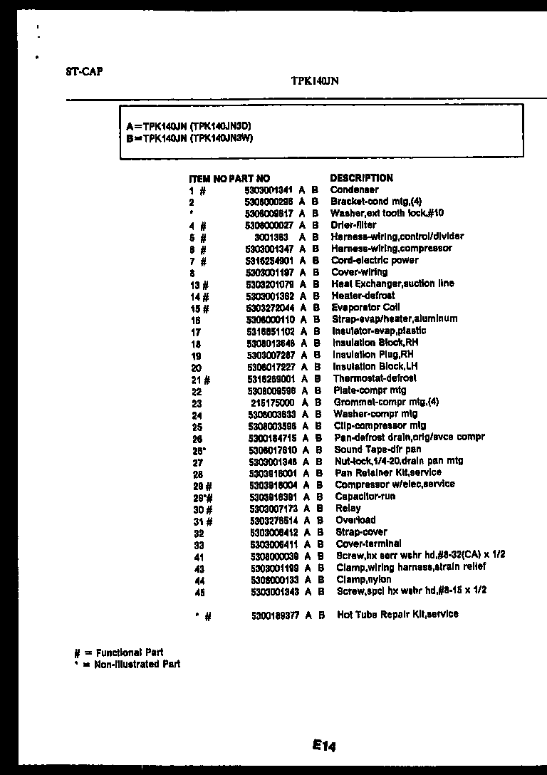 Kelvinator TPK140JN3D system and automatic defrost parts diagram