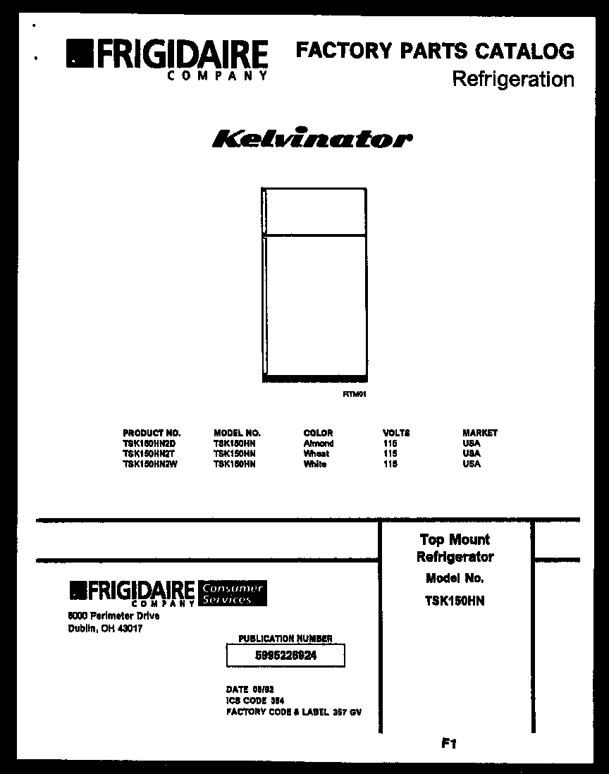 Kelvinator TSK150HN2D cover page diagram
