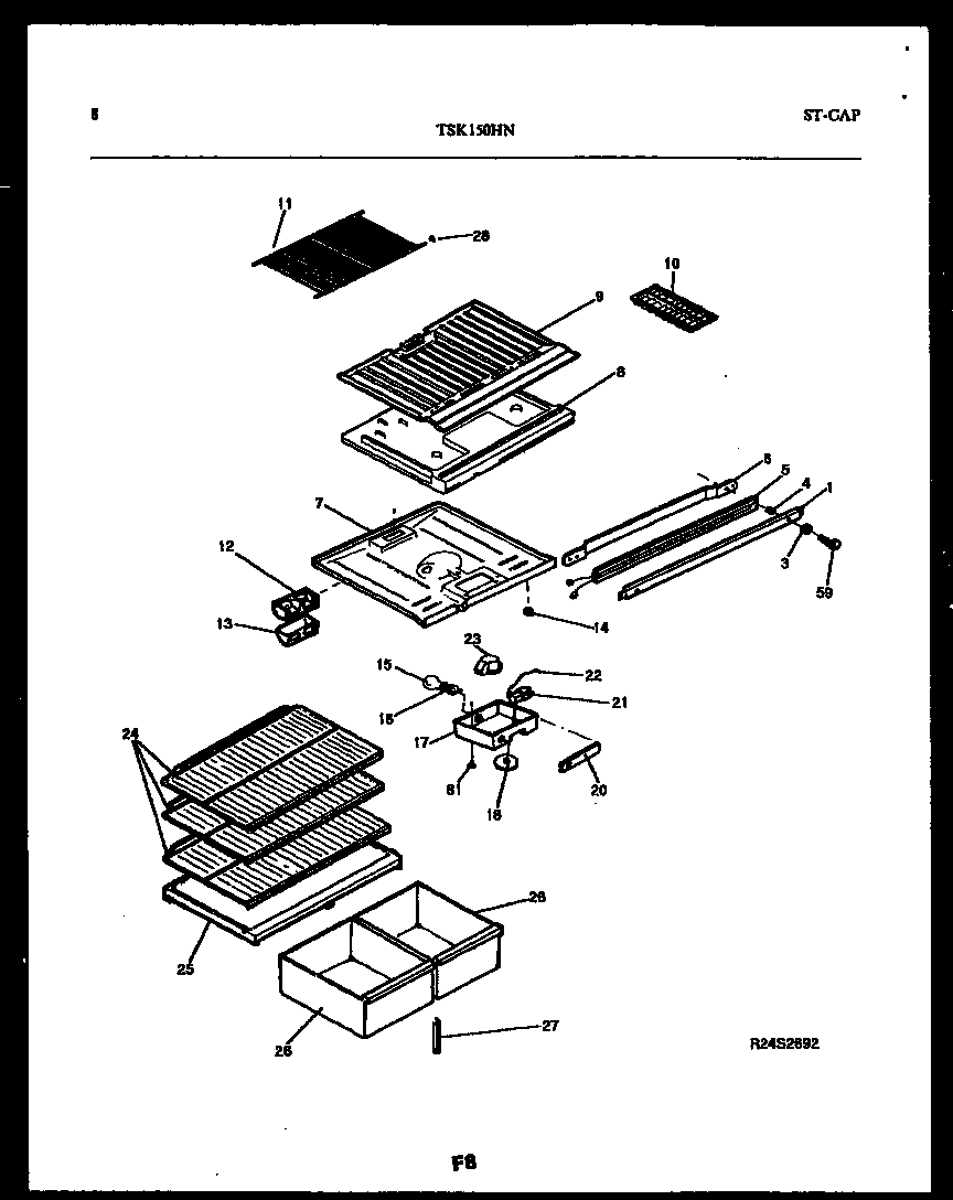 Kelvinator TSK150HN2D shelves and supports diagram
