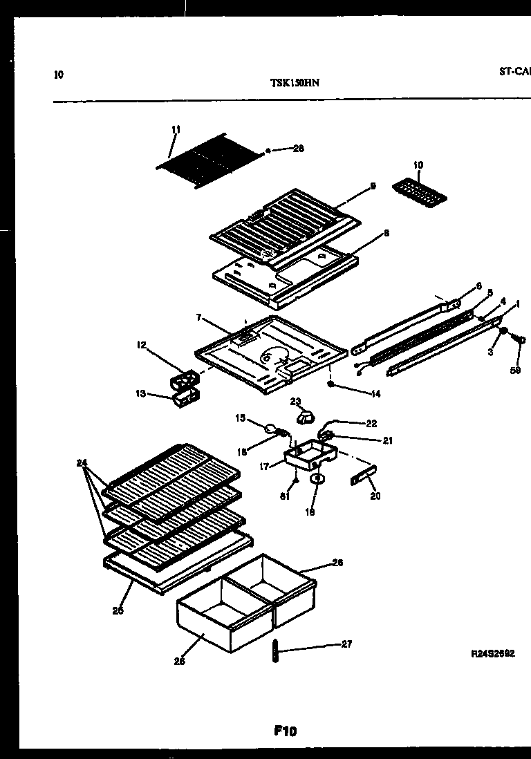 Kelvinator TSK150HN2D shelves and supports diagram
