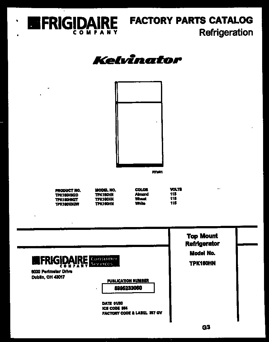 Kelvinator TPK160HN2D cover page diagram