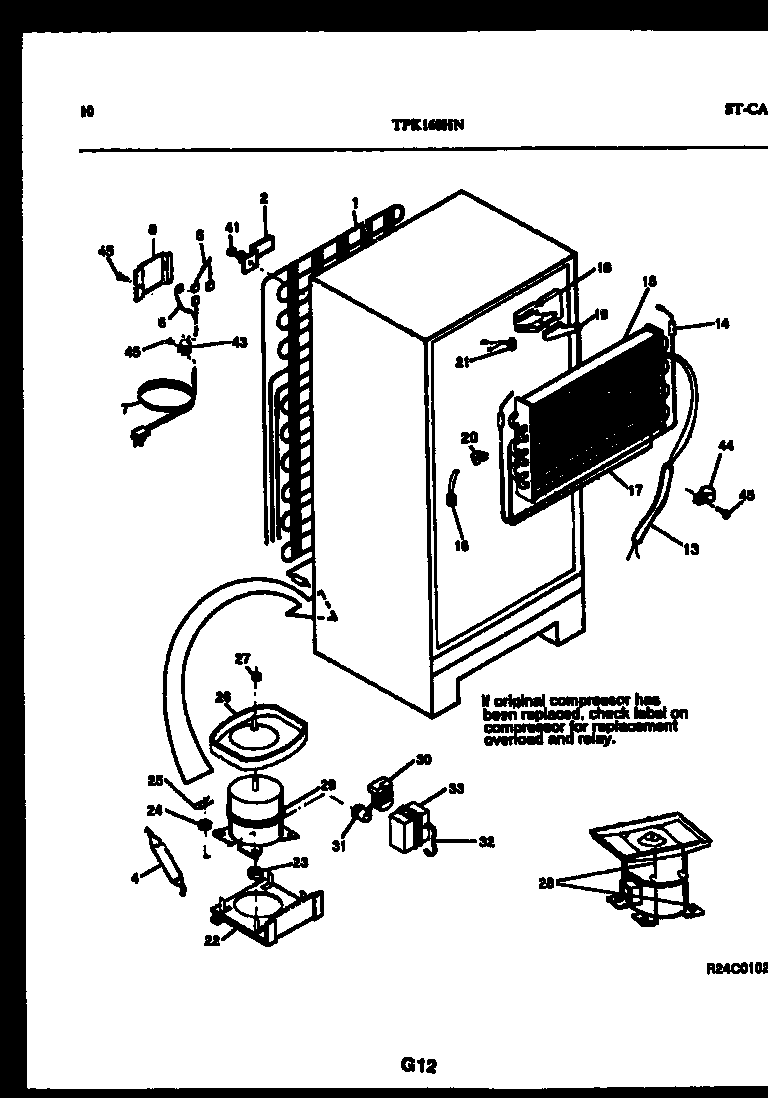 Kelvinator TPK160HN2D system and automatic defrost parts diagram