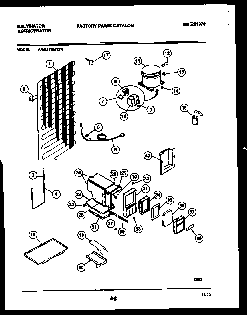 Kelvinator AMK175EN2W system and automatic defrost parts diagram