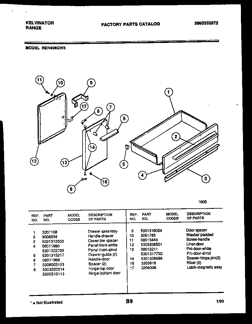 Kelvinator RER406GW3 drawer parts diagram