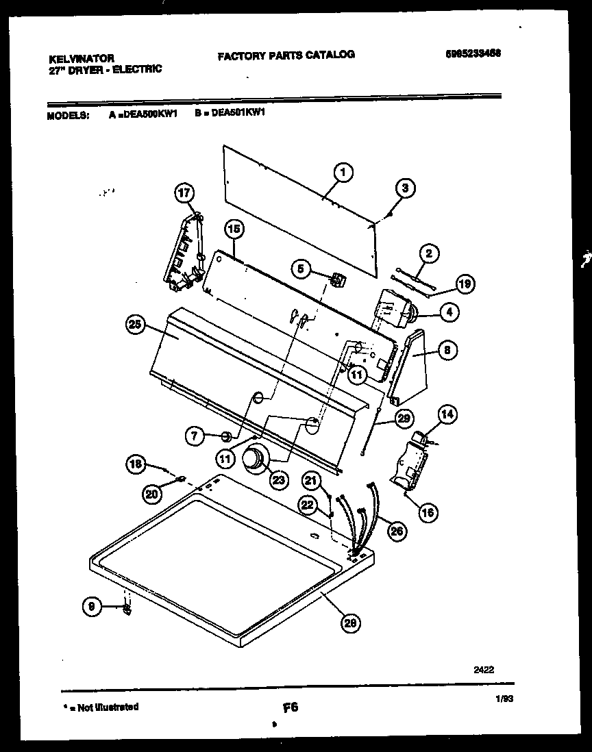 Kelvinator DEA500KW1 console and control parts diagram