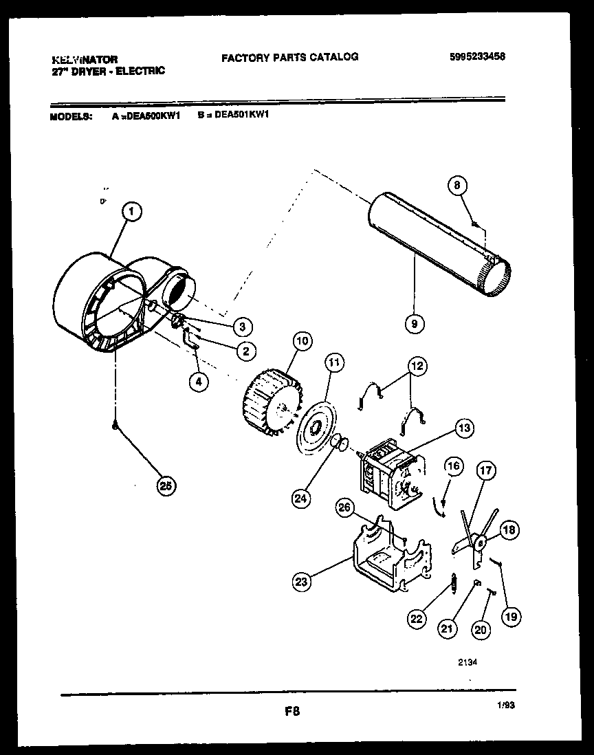 Kelvinator DEA500KW1 motor and blower parts diagram