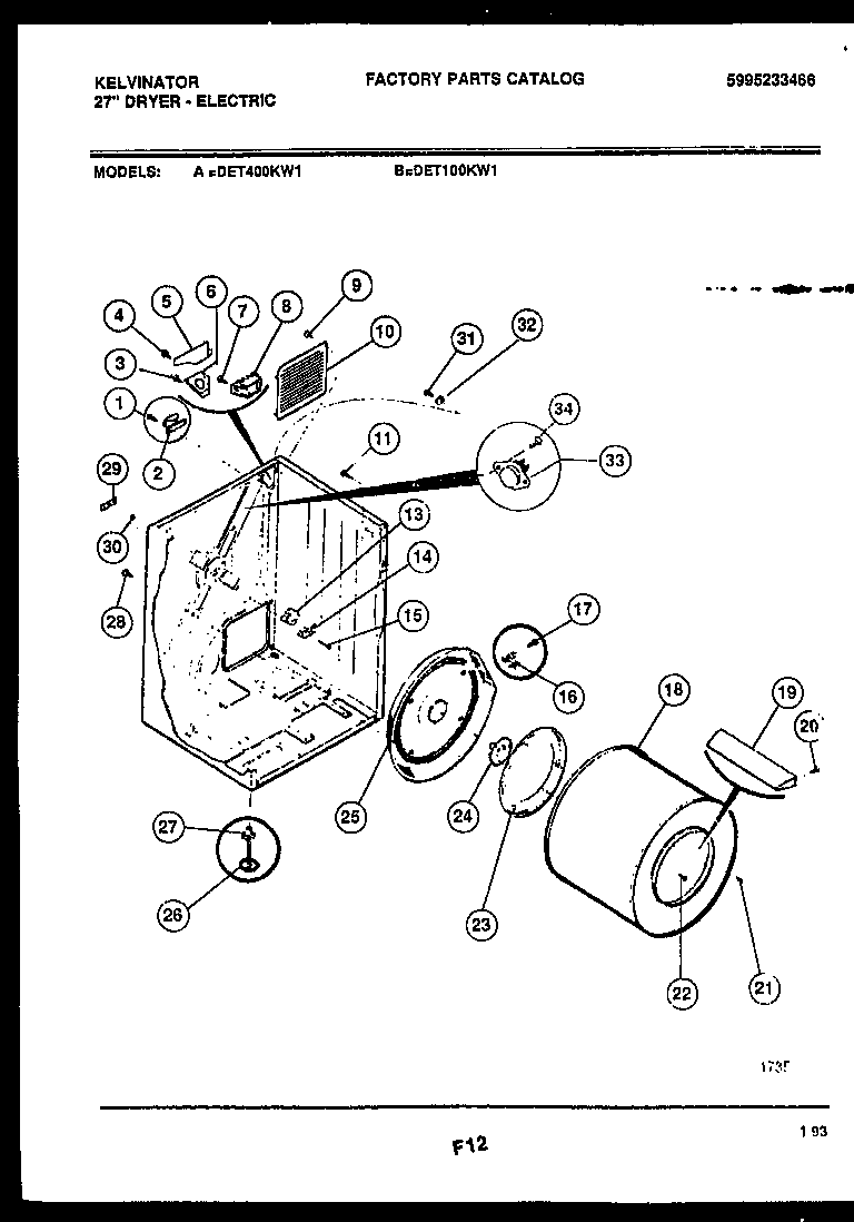 Kelvinator DET400KW1 cabinet and component parts diagram